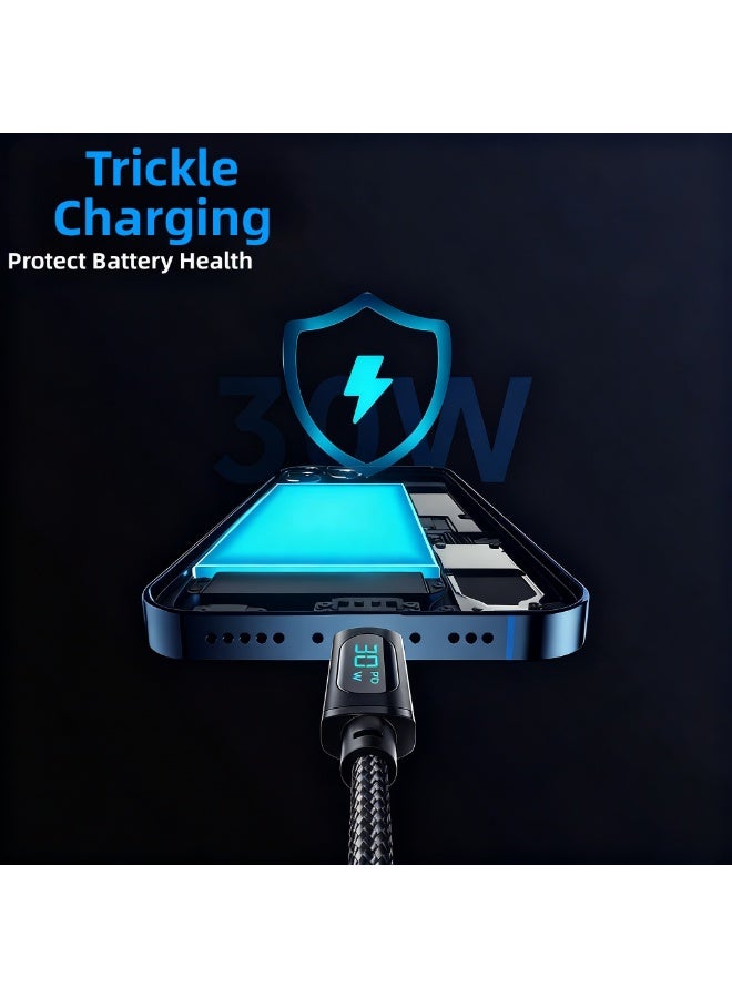 ESSAGER USB C to Lightning Cable 1M with LED Display, Fast Charging Cable 30W PD and QC Compatible, Digital Display Charging Cable with Aluminum Alloy Connector, Smart Charging Cable, Black PD Charging Cable - Image 4